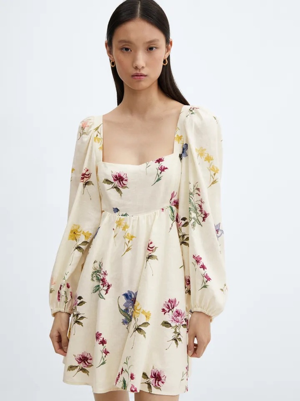Mango linen floral dress